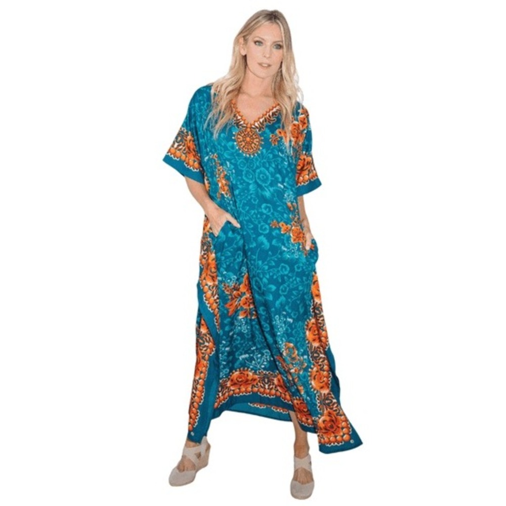 Miss Lavish women 14-16 Kaftan dress pockets side slits costal tropical resort